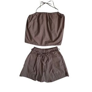 Deiji Studios Striped “the halter set” Organic Cotton Set Pockets SZ XS